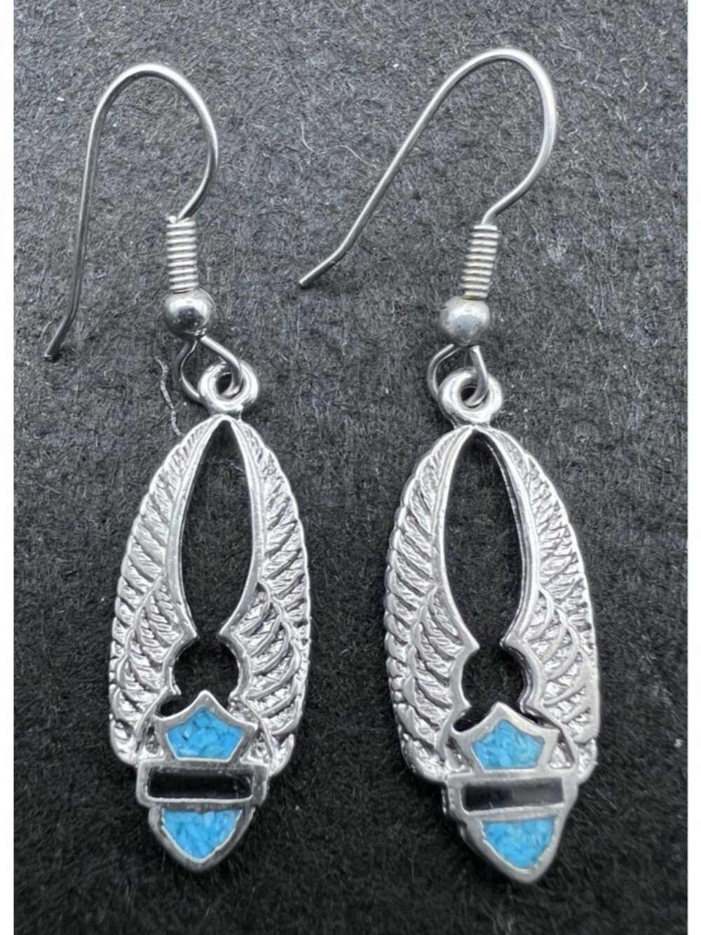 Harley Davidson Wing and Shield Logo Silvertone Inlaid Stones Earrings